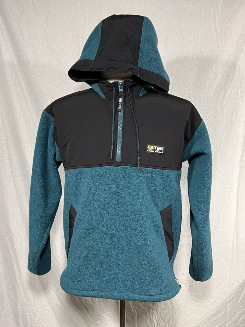 Eddie Bauer EBTEK Sherpa Fleece Hoodie Pullover Mens M Cream Black Half Zip